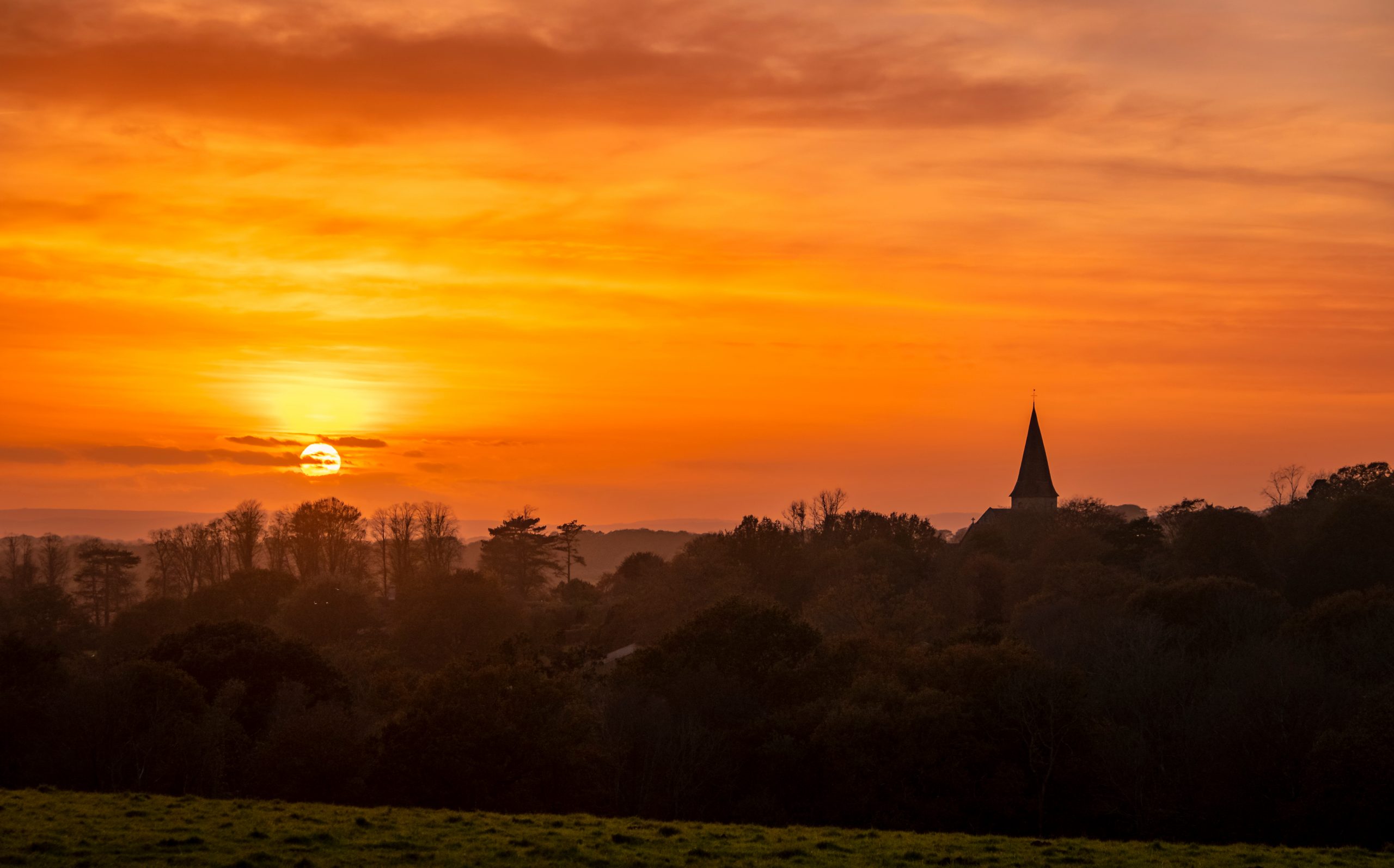 Autumn November sunset over the high weald and skyline