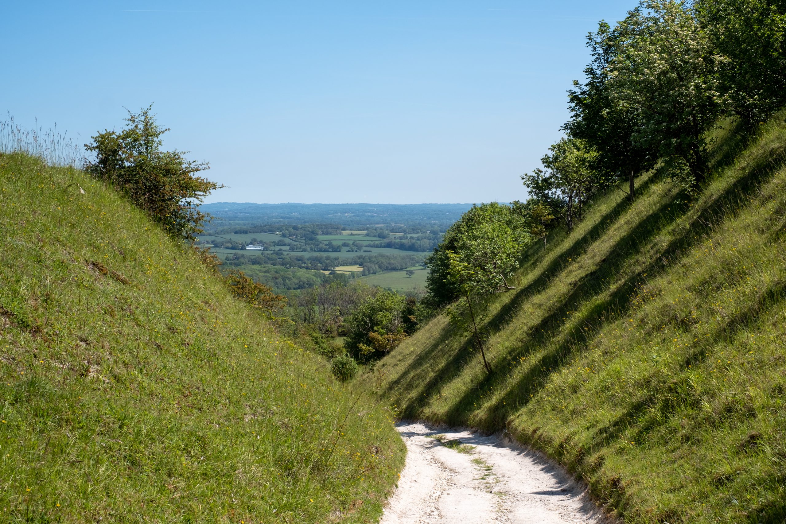 Downland view from the hill path at Blackcap near Lewes in East Sussex, UK.