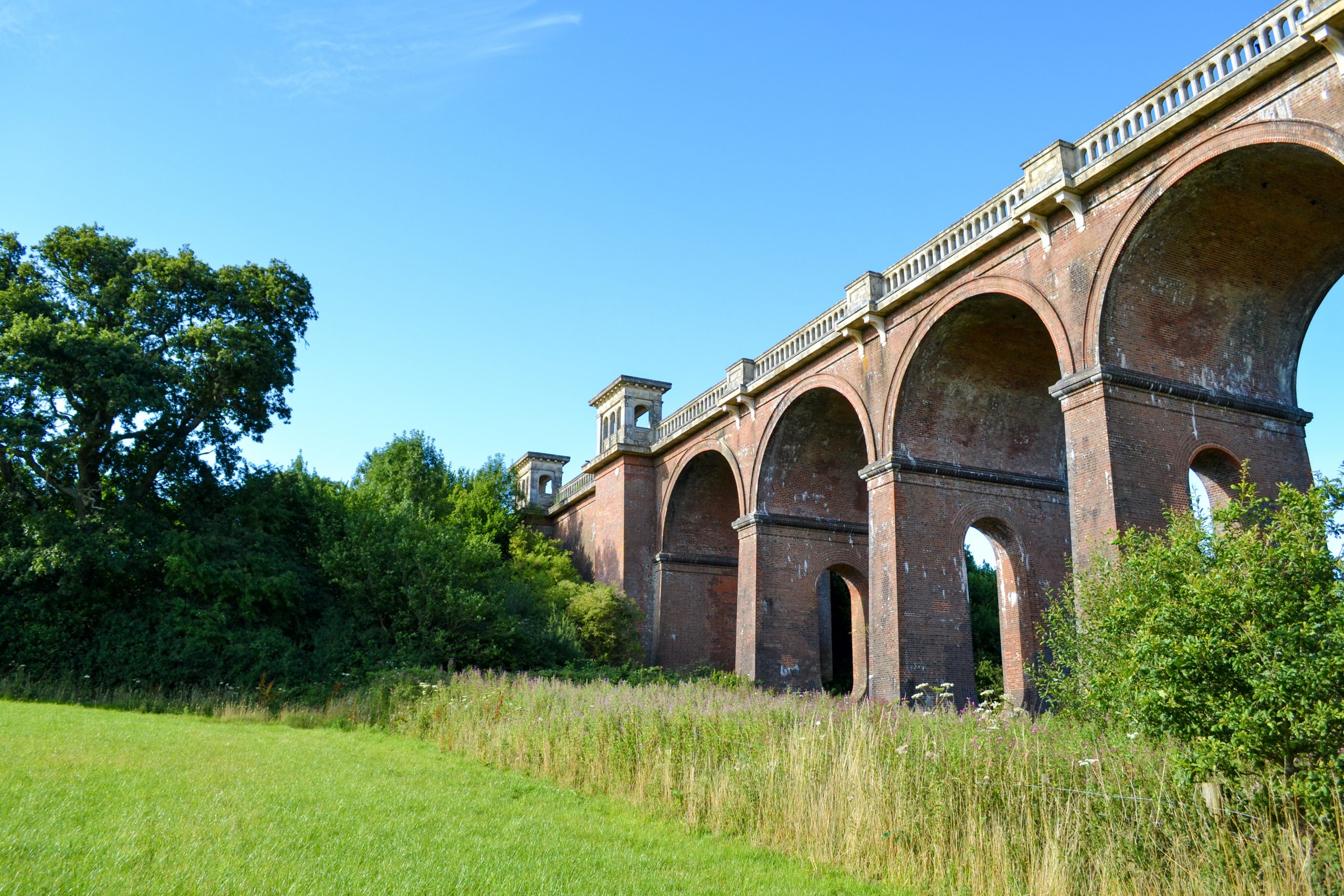 Railway bridge with blue skies, Haywards Heath, UK