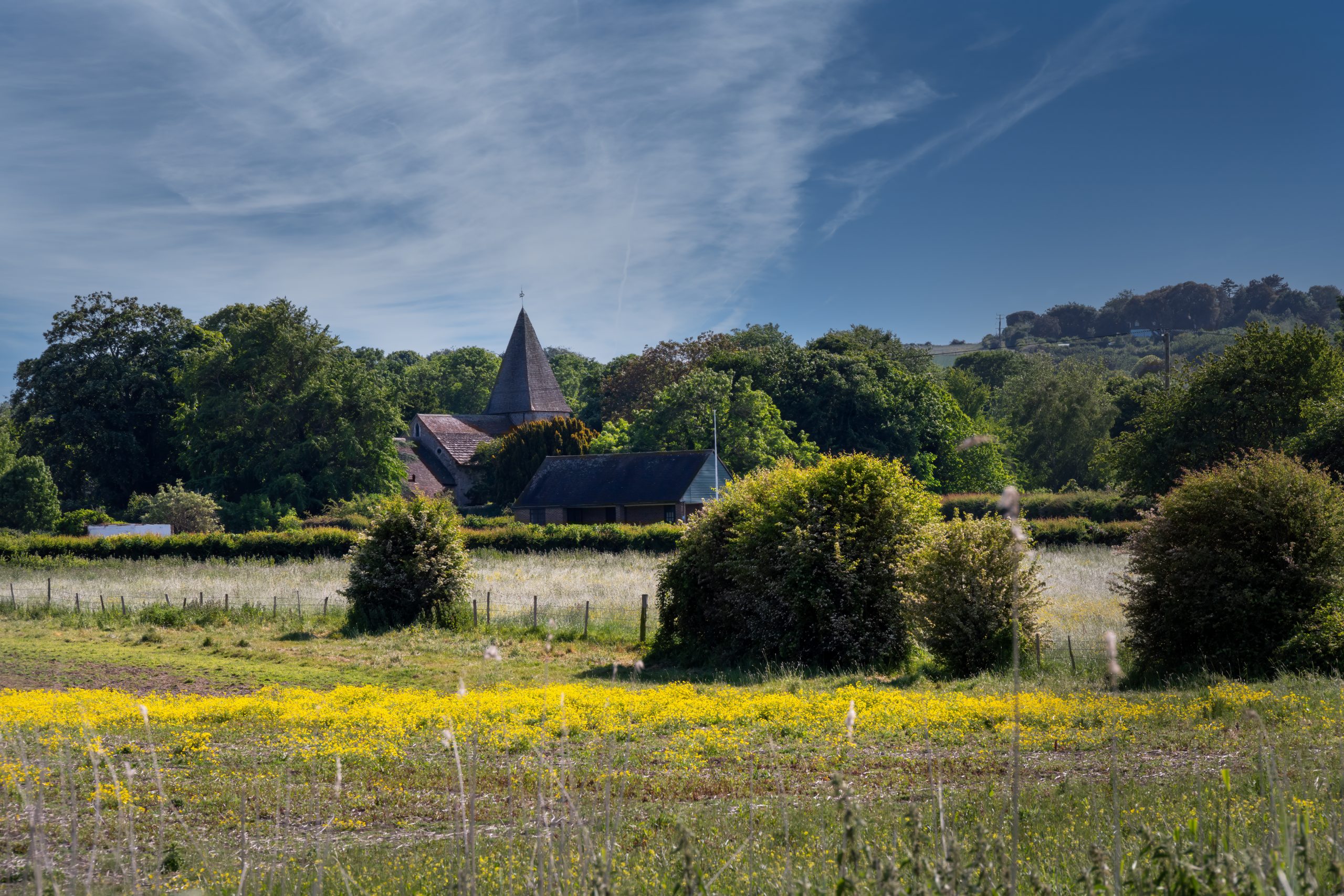 View of Rodmell St Peter's church in spring, East Sussex, England