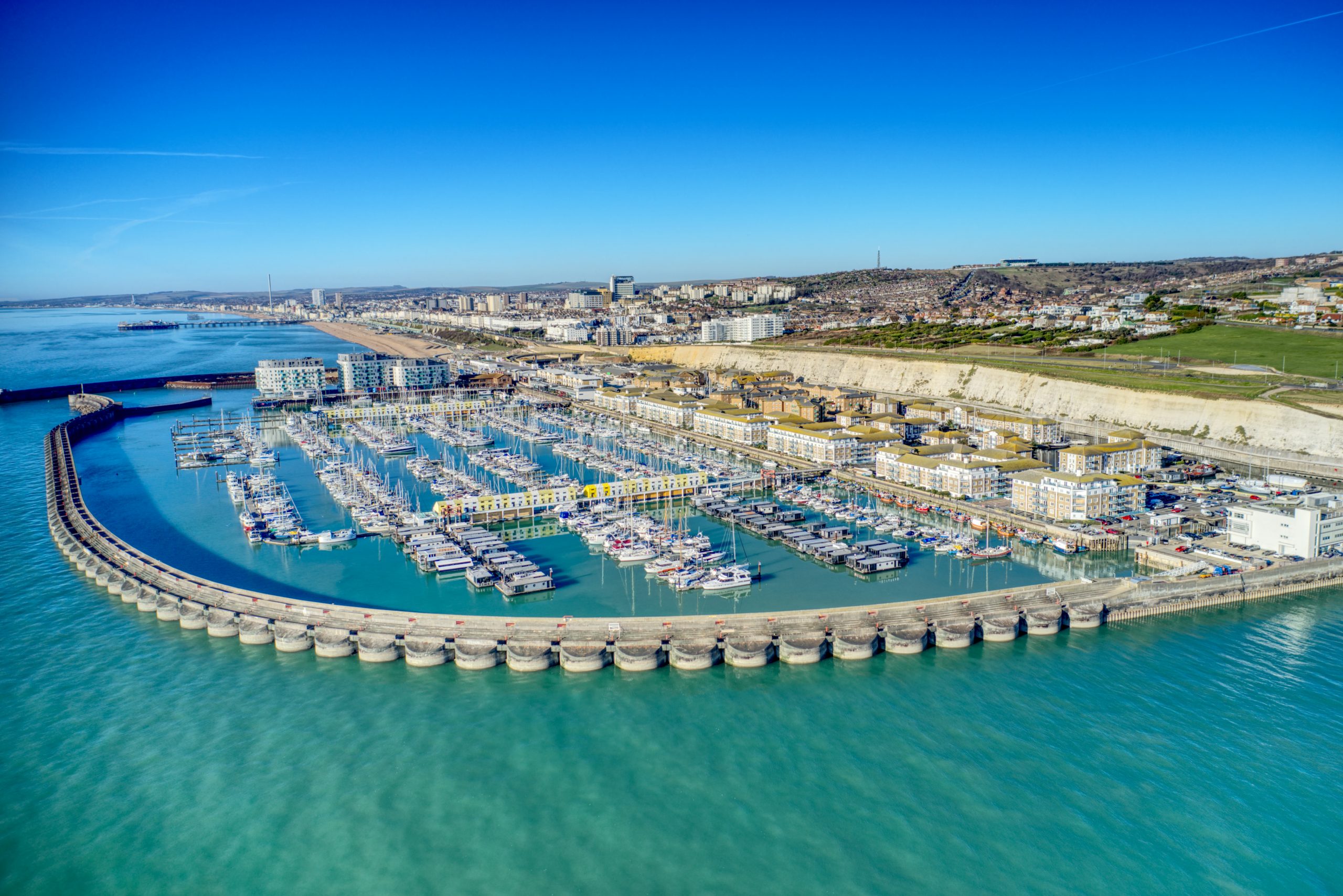 Brighton Marina and Rodean, aerial photo from the sea.