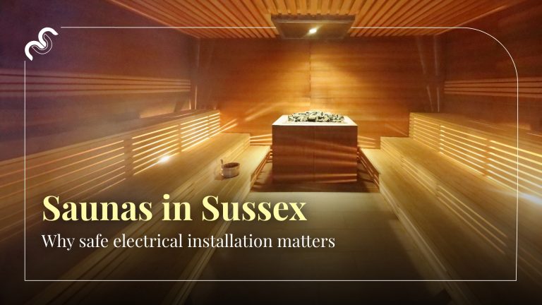 Image of a well-lit, spacious and wood sauna