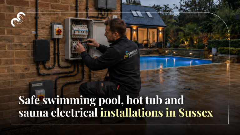 Electrician working on electrics near a pool